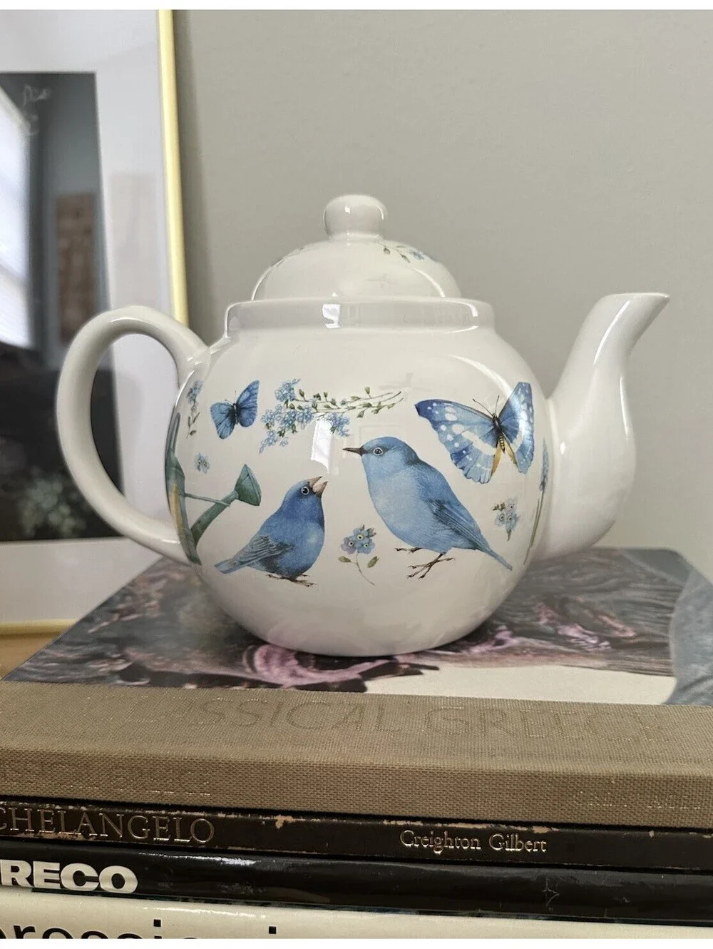 Vintage Hallmark Blue Skies Birds Cottagecore Teapot Marjolein Bastin 1995